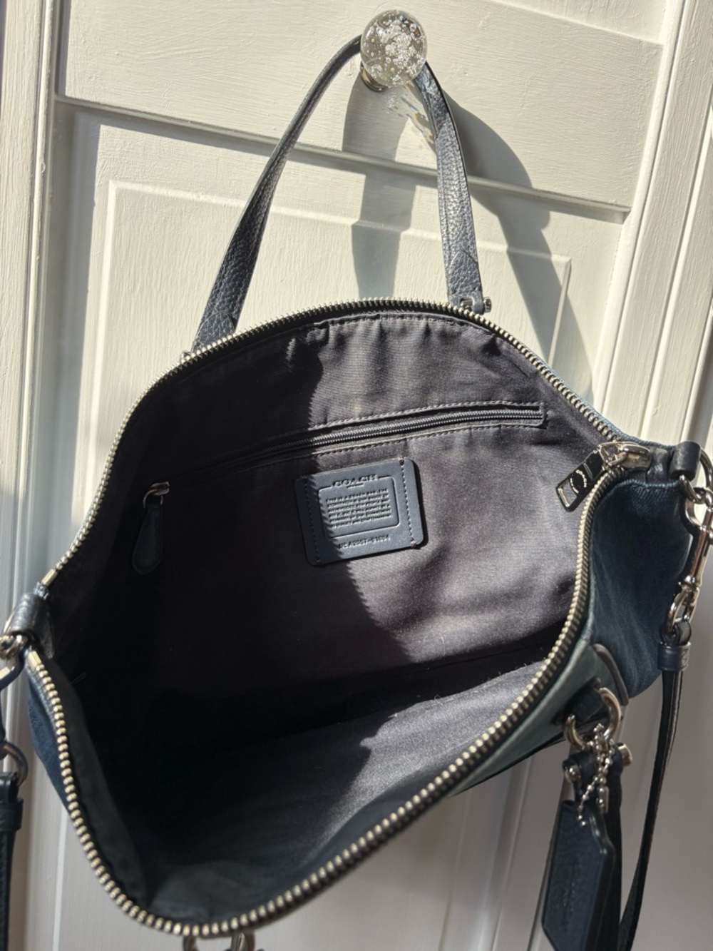 Coach Two-Tone Blue Denim Tote with Black Leather Trim - Picture 6 of 6